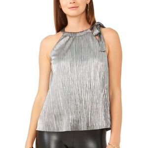 28th & Park Silver Metallic Halter Choker Tie Neck Pleated Cocktail Tank Small